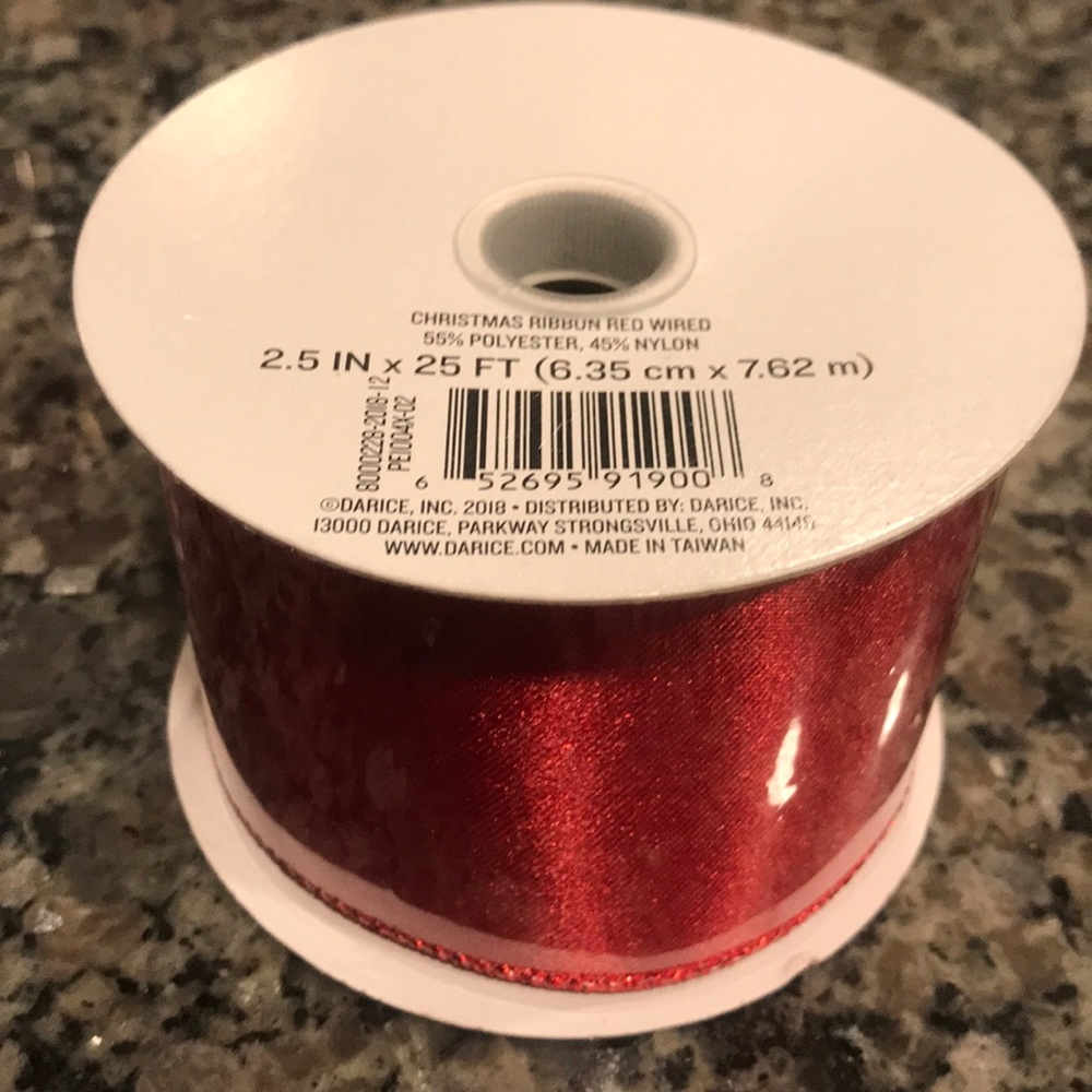 Darice New Christmas Red Wired Ribbon